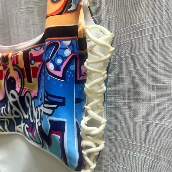 AKIRA Multicolor Graffiti Print Crop Top - Picture 3 of 3